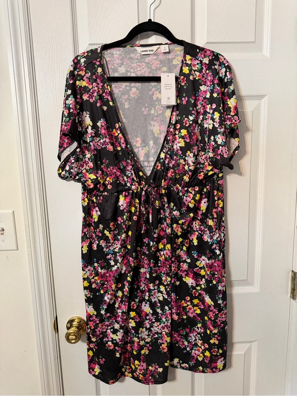Lands' End Black Floral Swim Coverup